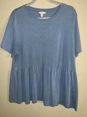 Time and Tru Light Blue Short-Sleeve Peplum Tunic